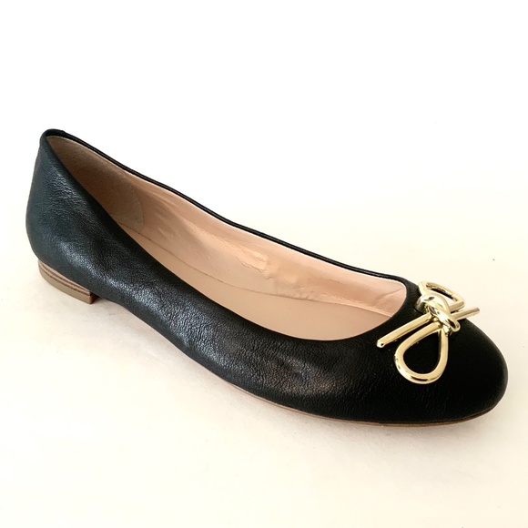 BANANA REPUBLIC BLACK LEATHER BALLET FLATS WITH METAL GOLD BOW Dress Shoes 8 - Picture 12 of 13